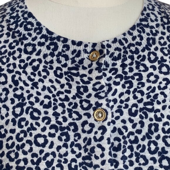Boden Eldon Leopard Animal Print Cardigan Sz M French Navy Button Chic Mobwife-M - Picture 2 of 11